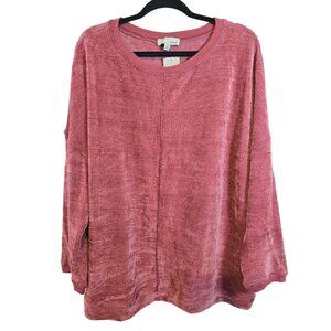 Lukse Womens Dusty‎ Rose Ribbed Texture Long-Sleeve top Velour size 1X New